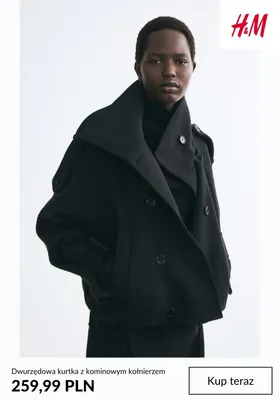Dwurzędowa kurtka z kominowym kołnierzem H & M promocja w H&M