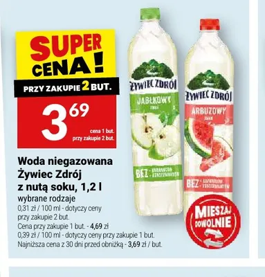 Woda niegazowana Żywiec Zdrój z nutą soku jabłkowy promocja w Twój Market