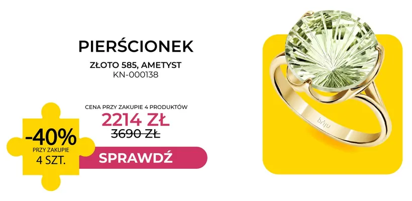 Pierścionek złoto 585 ametyst Briju KN-000138 promocja w Briju
