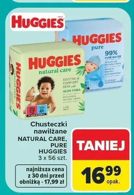 Chusteczki nawilżane Huggies Pure 3-pak promocja w Carrefour