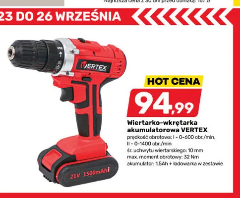 Wiertarko-wkrętarka akumulatorowa Vertex promocja w Bricomarche