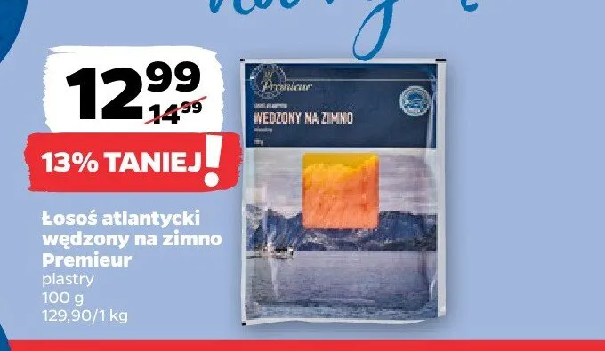 Łosoś atlantycki wędzony na zimno Premieur plastry promocja w Netto