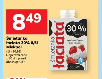 Śmietanka Łaciata Mlekpol 30% promocja w Hitpol