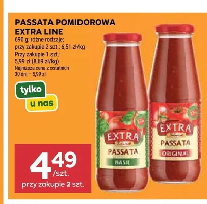 Passata pomidorowa Extra Line Basil promocja w Stokrotka