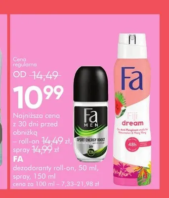 Dezodorant roll-on Fa Men Sport Energy Boost promocja w Super-Pharm