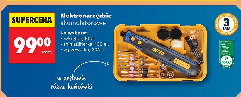 Elektronarzędzie akumulatorowe wkrętak, miniszlifierka lub zgrzewarka promocja w Biedronka