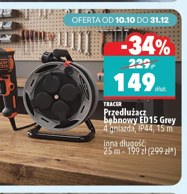 Przedłużacz bębnowy ED15 Grey 25 m Tracer promocja w Biedronka Home