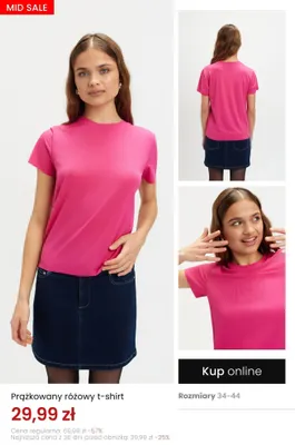 T-shirt prążkowany różowy promocja w Top Secret