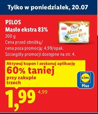 Masło ekstra 83% Pilos promocja w Lidl