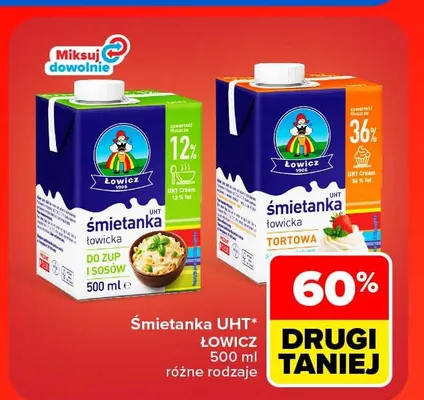 Śmietanka UHT tortowa Łowicz 36% promocja w Carrefour