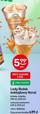 Lody Rożek koktajlowy Koral krówka-kukułka promocja w Żabka