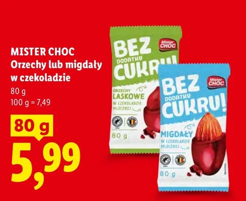 Orzechy laskowe w czekoladzie Mister Choc bez dodatku cukru promocja w Lidl