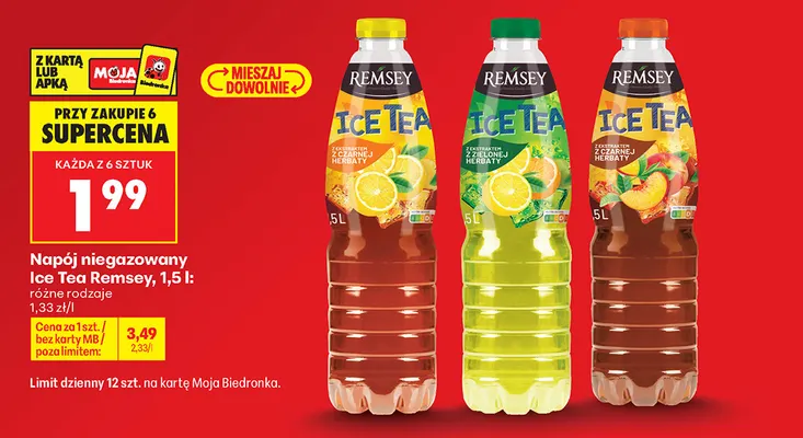 Napój niegazowany Ice Tea z ekstraktem z czarnej herbaty cytryna Remsey promocja w Biedronka