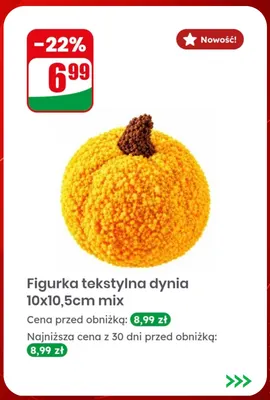 Figurka tekstylna dynia 10x10,5 cm promocja w Dino
