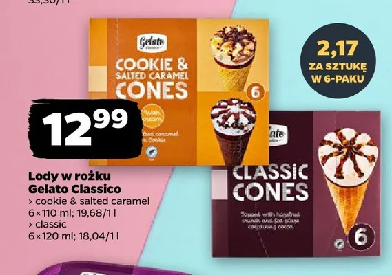 Lody w rożku Gelato Classico Classic 6-pak promocja w Netto