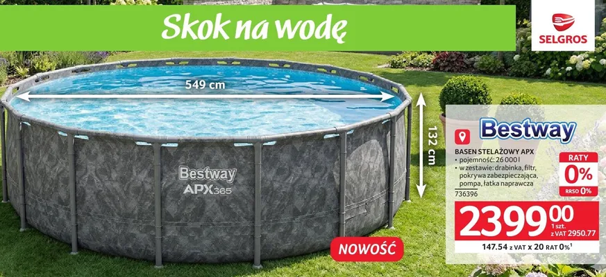 Basen stelażowy Bestway APX 26000l promocja w Selgros