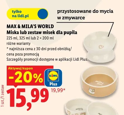 Zestaw misek dla pupila 2x200 ml Max & Mila's World promocja w Lidl