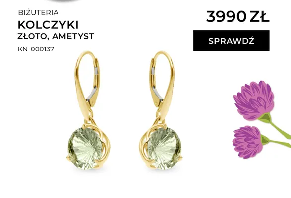 Kolczyki złoto, ametyst promocja w Briju