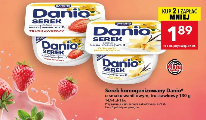 Serek homogenizowany Danio o smaku waniliowym promocja w LEWIATAN