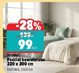 Pościel bawełniana 220x200 cm beżowa, zielona promocja w Biedronka Home