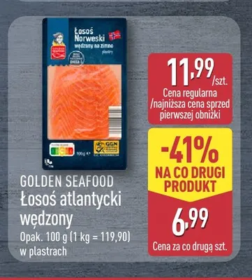 Łosoś atlantycki wędzony w plastrach Golden Seafood promocja w Aldi