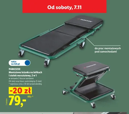 Montażowa leżanka na kółkach i stołek warsztatowy 2 w 1 Parkside promocja w Lidl
