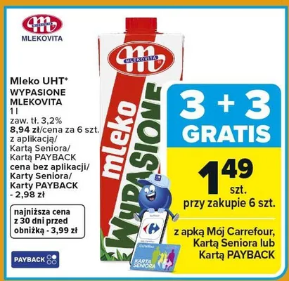 Mleko UHT wypaśione promocja w Carrefour Market