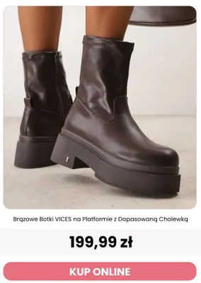 Brązowe botki Vices na platformie z dopasowaną cholewką promocja w Renee