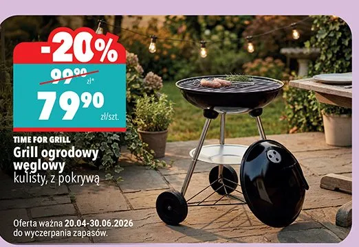 Grill ogrodowy węglowy kulisty z pokrywą TIME FOR GRILL promocja w Biedronka