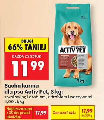 Karma sucha dla psa z wołowiną i drobiem, z drobiem i warzywami 9,09 zł/kg promocja w Biedronka