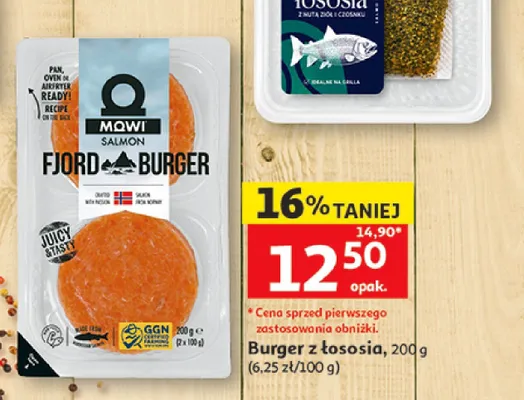 Burger z łososia Mowi Fjord Burger promocja w Auchan