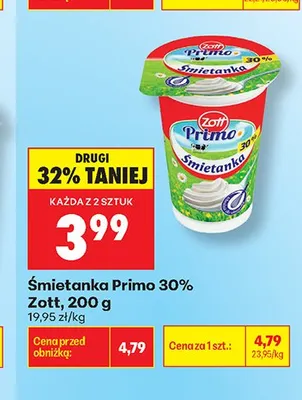 Śmietanka Primo 30% Zott promocja w Biedronka