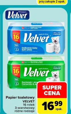 Papier toaletowy Velvet Delikatnie biały 16-pak promocja w Carrefour
