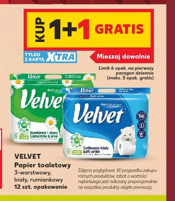 Papier toaletowy 3-warstwowy biały Velvet 12-pak promocja w Kaufland