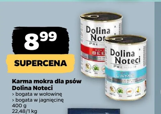 Karma mokra dla psów Dolina Noteci bogata w jagnięcinę promocja w Netto