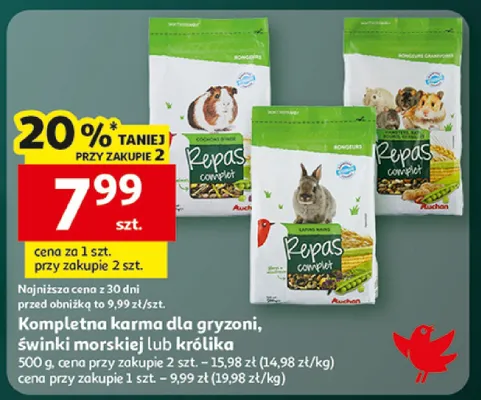 Kompletna karma dla gryzoni, świnki morskiej lub królika promocja w Auchan