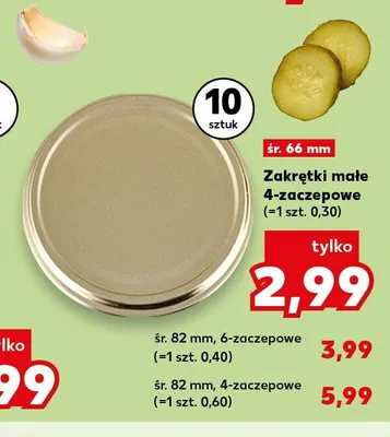 Zakrętki 4-zaczepowe śr. 82 mm 10-pak promocja w Kaufland
