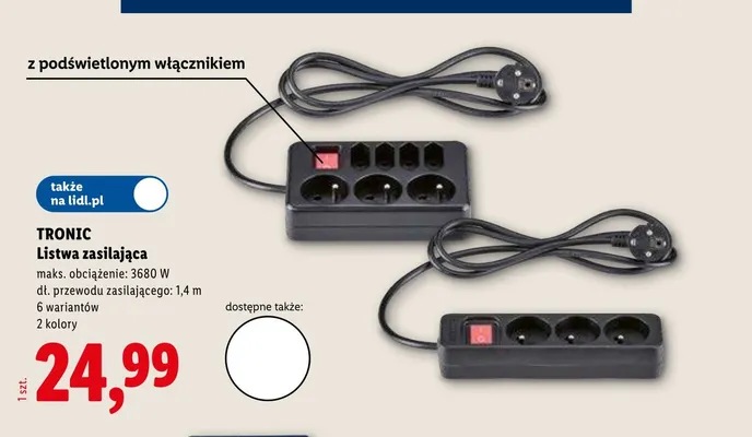 Listwa zasilająca TRONIC maks. obciążenie: 3680W dł. przewodu zasilającego: 1,4m promocja w Lidl
