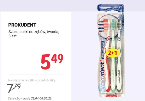 Szczoteczki do zębów Prokudent twarda promocja w Rossmann