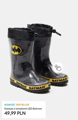 Kalosze z lampkami LED Batman promocja w Sinsay