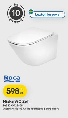 Miska Wc bezkołnierzowa Roca Zefir z wypinaną deską wolnoopadającą z duroplastu promocja w Castorama