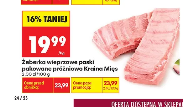 Żeberka wieprzowe paski pakowane próżniowo Kraina Mięs promocja w Biedronka