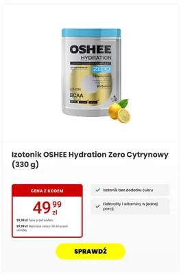 Izotonik OSHEE Hydration Zero Cytrynowy promocja w Media Expert