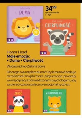 Książka Moje emocje: Cierpliwość Honor Head Zielona Sowa promocja w Empik