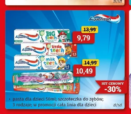 Pasta do zębów dla dzieci Aquafresh Big Teeth promocja w Drogeria Kosmyk