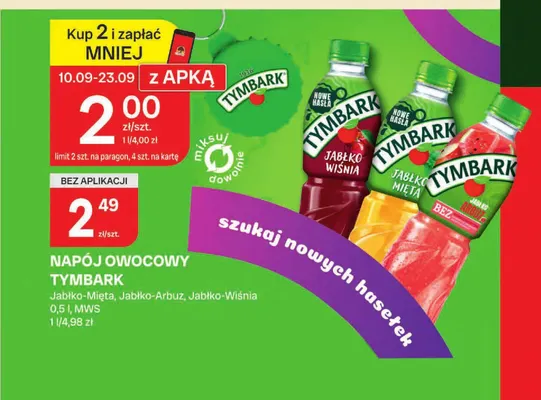 Napój owocowy Tymbark Jabłko-Mięta promocja w Chorten