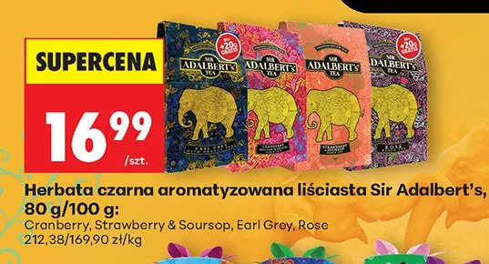 Herbata czarna aromatyzowana liściasta Sir Adalbert's Strawberry & Soursop promocja w Biedronka