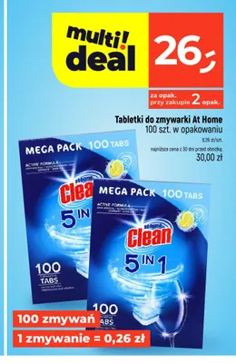 Tabletki do zmywarki At Home Clean 5 in 1 100-pak promocja w Dealz