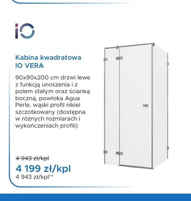 Kabina kwadratowa iO IO VERA wąski profil nikiel szczotkowany promocja w Blu Salony Łazienek