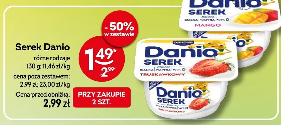 Serek homogenizowany truskawkowy Danio promocja w Żabka